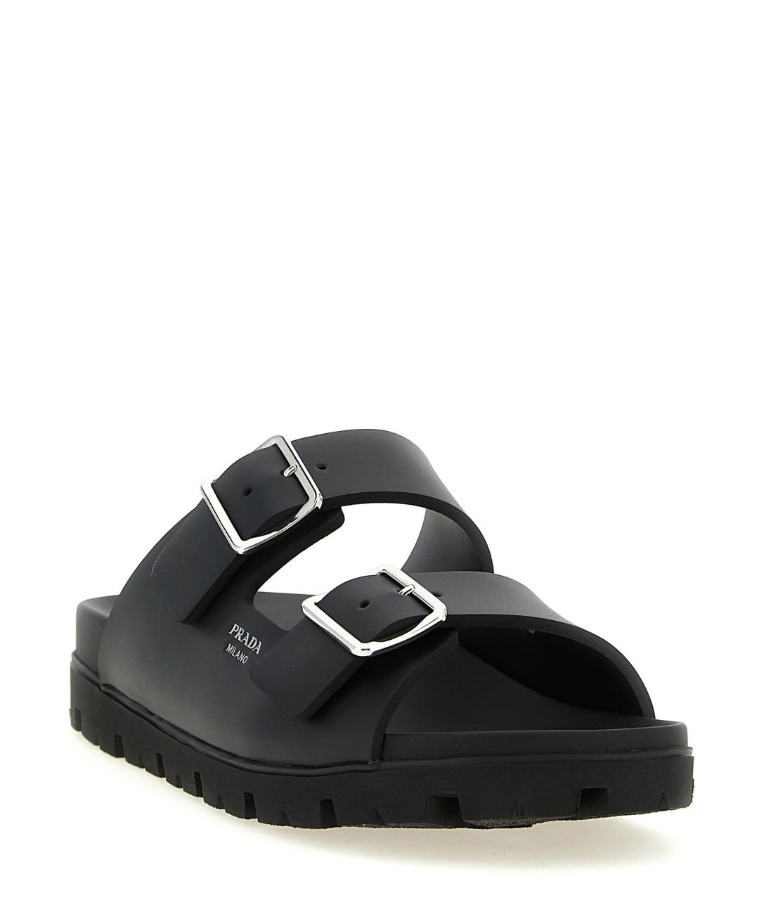 PRADA Черные резиновые шлепанцы, фото 2