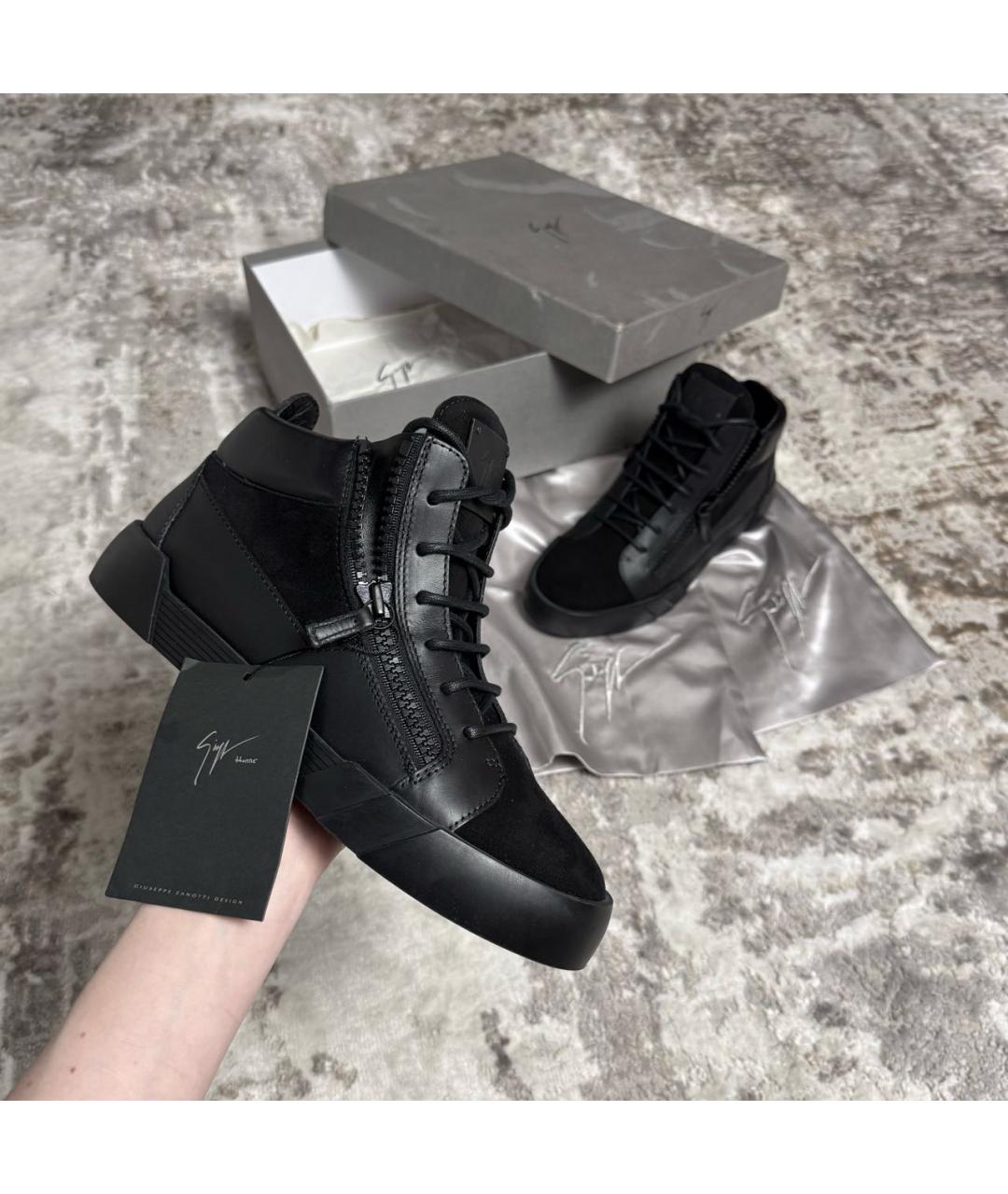 GIUSEPPE ZANOTTI DESIGN Черные кожаные кеды, фото 3