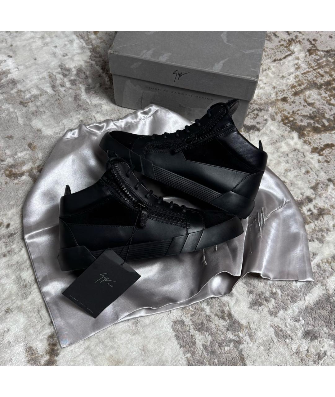 GIUSEPPE ZANOTTI DESIGN Черные кожаные кеды, фото 4