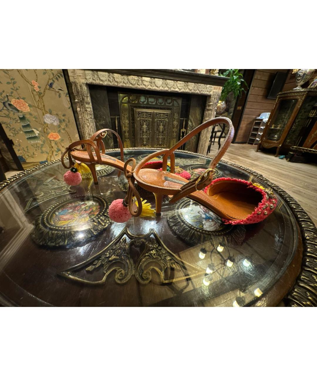 DOLCE&GABBANA Розовые кожаные босоножки, фото 5