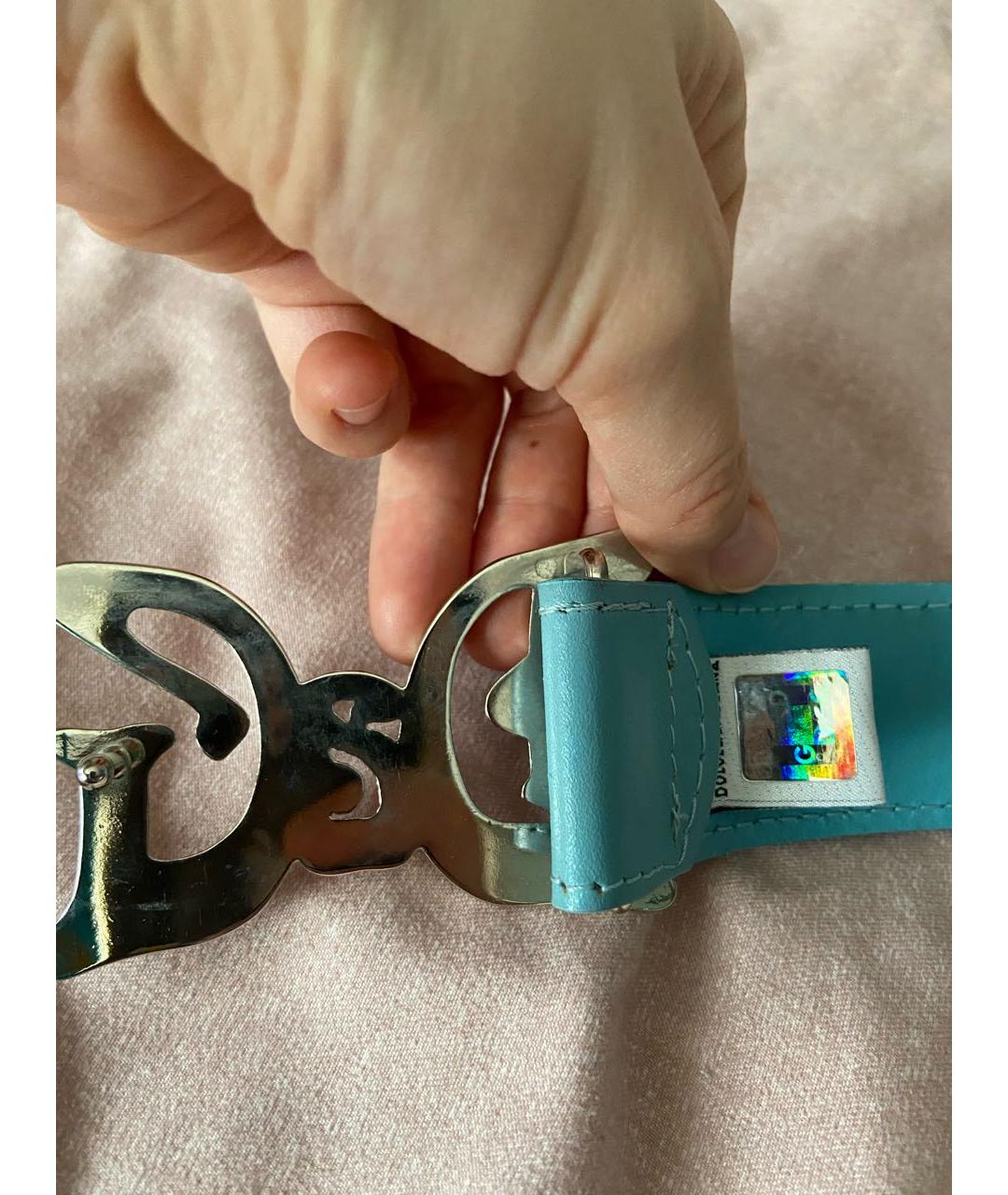 DOLCE&GABBANA Голубой кожаный ремень, фото 6