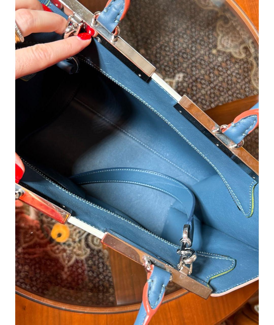 FENDI Синяя кожаная сумка тоут, фото 4