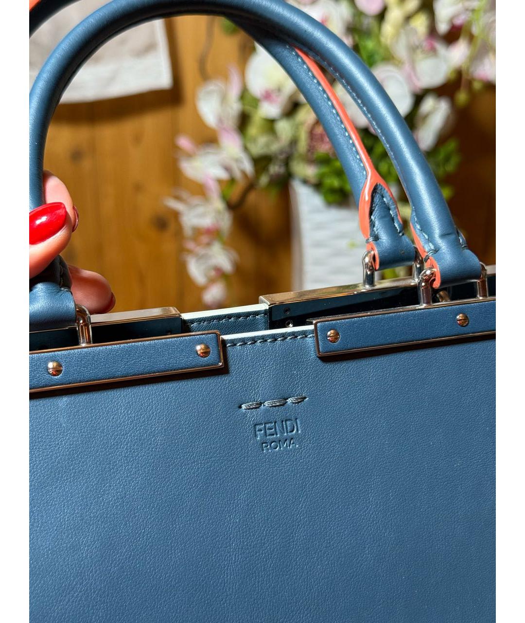 FENDI Синяя кожаная сумка тоут, фото 3