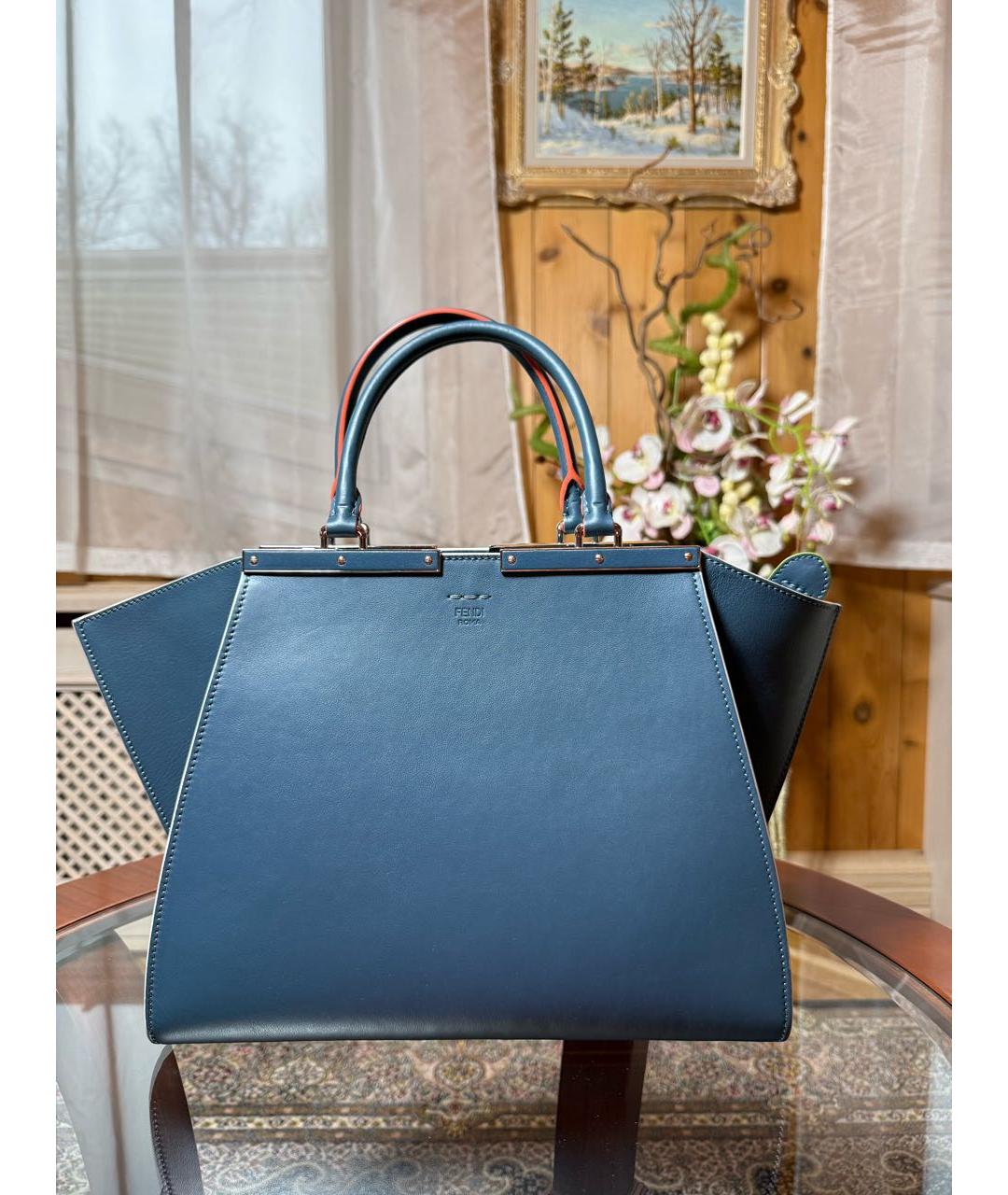 FENDI Синяя кожаная сумка тоут, фото 9