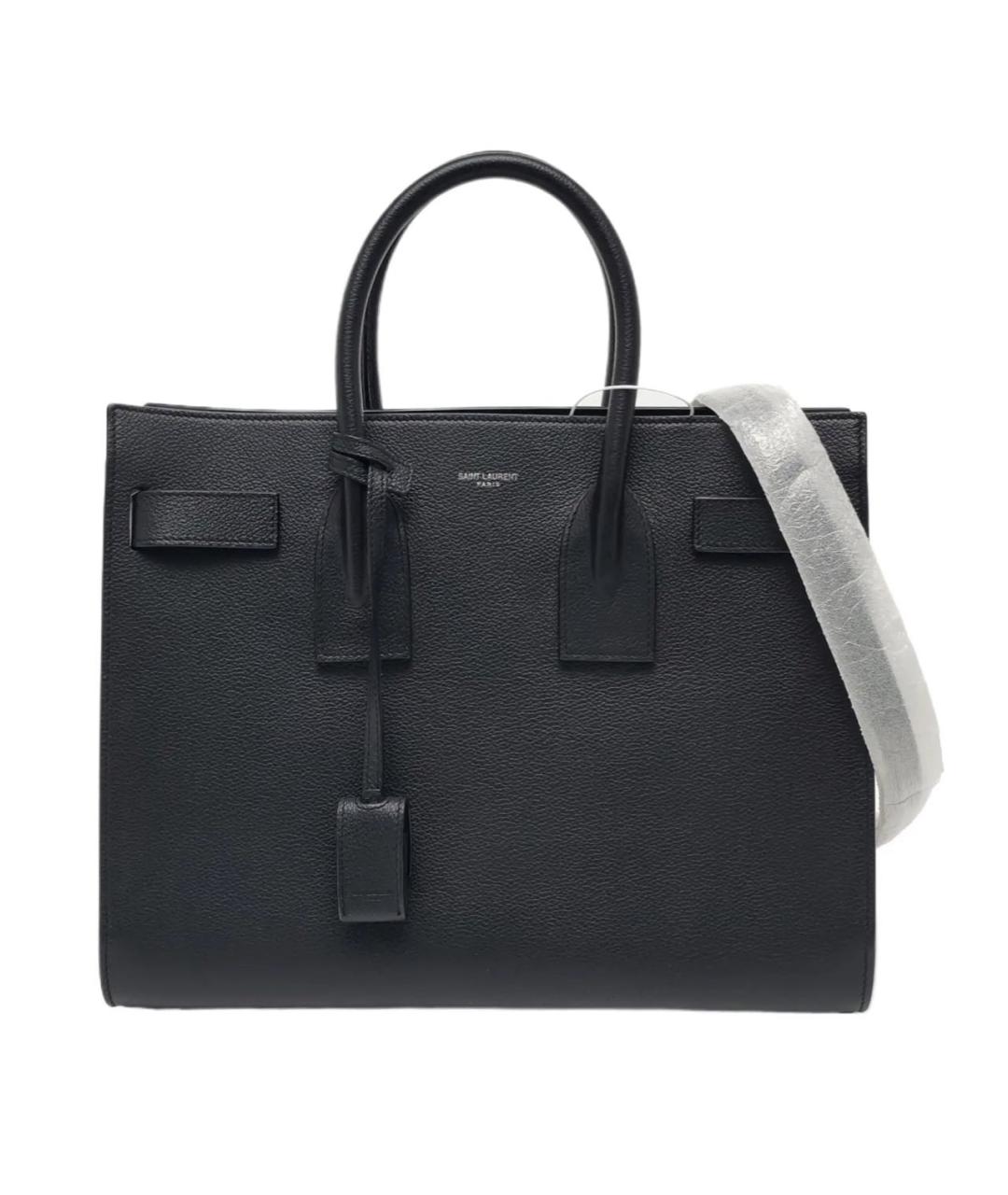 SAINT LAURENT Черная кожаная сумка тоут, фото 9