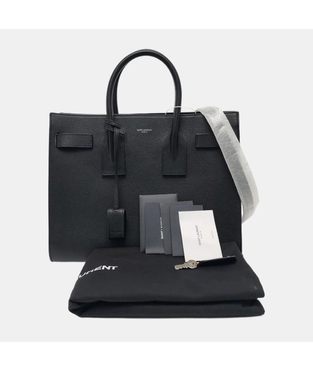 SAINT LAURENT Черная кожаная сумка тоут, фото 2