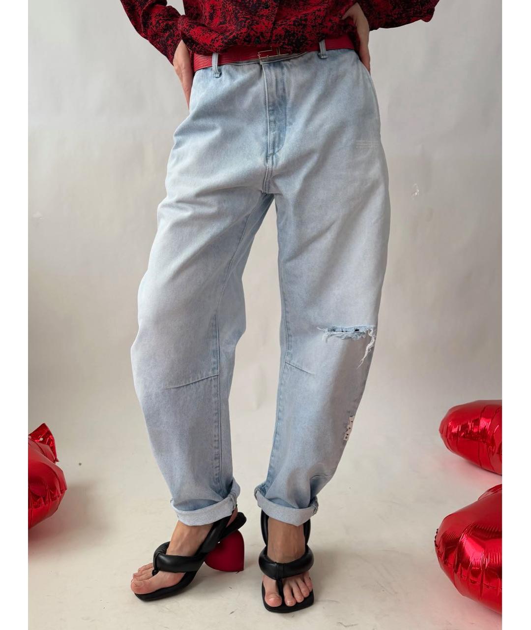 OFF-WHITE Голубые хлопковые прямые джинсы, фото 8