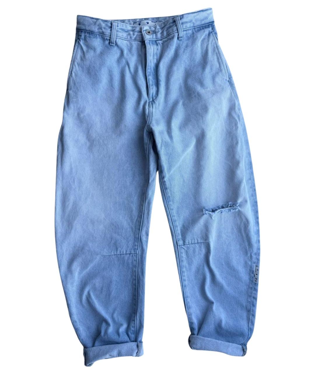 OFF-WHITE Голубые хлопковые прямые джинсы, фото 1