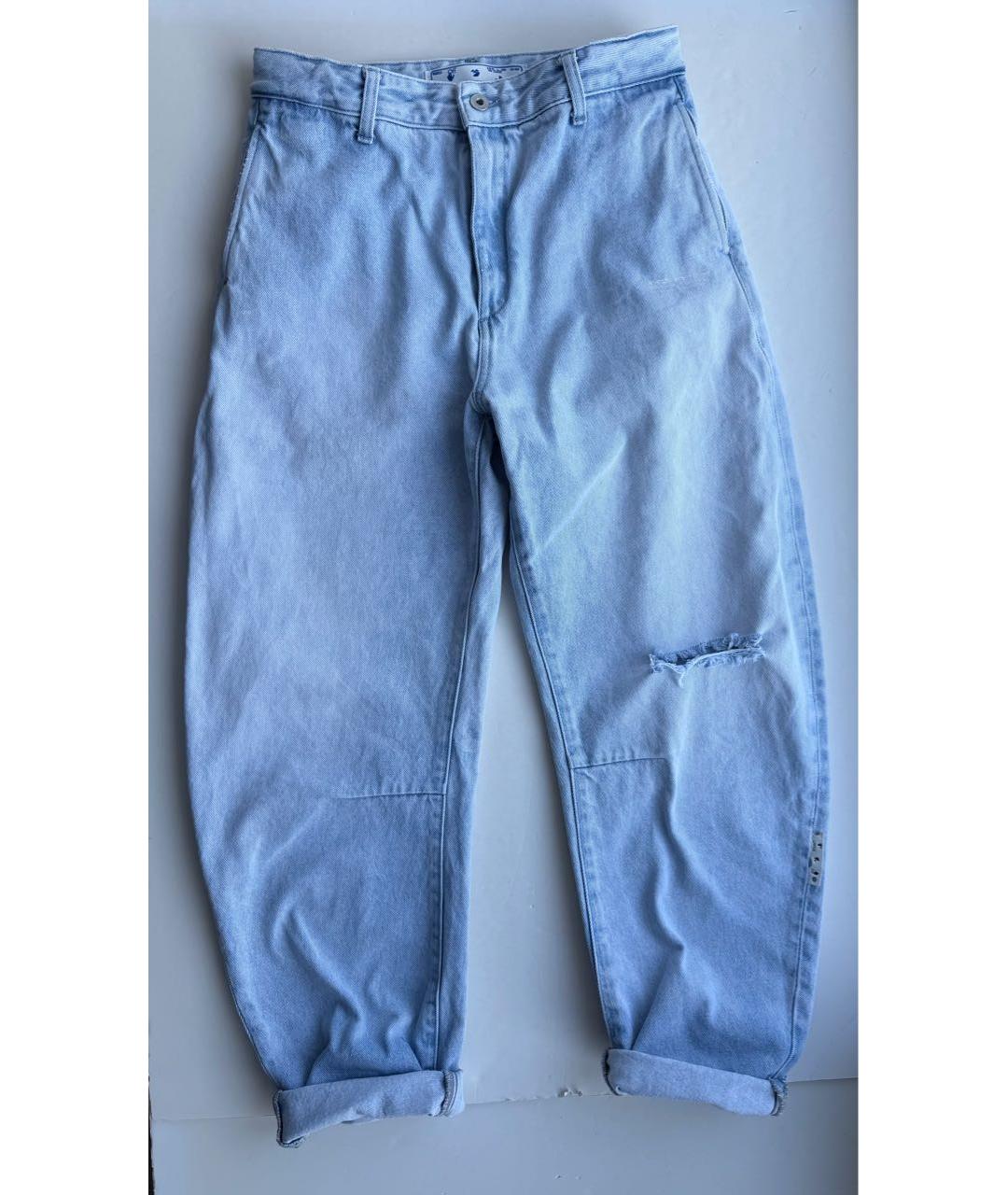 OFF-WHITE Голубые хлопковые прямые джинсы, фото 9