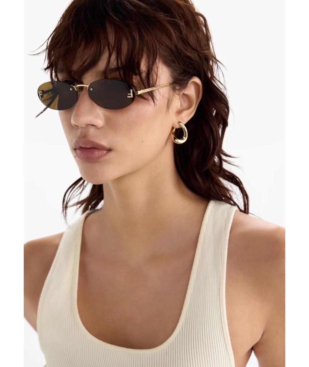 FENDI Коричневые металлические солнцезащитные очки, фото 4