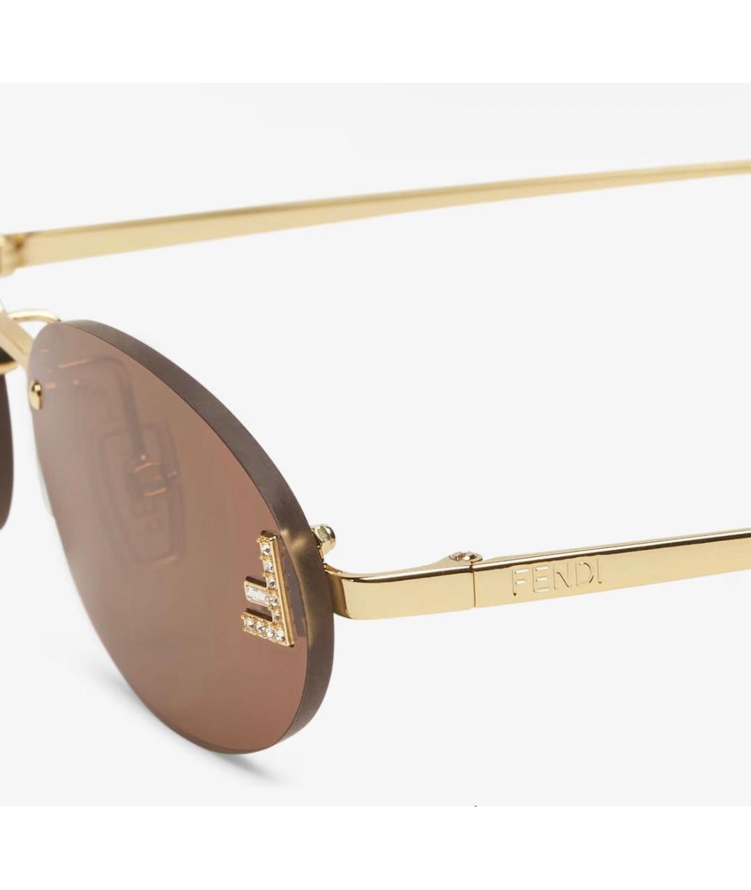 FENDI Коричневые металлические солнцезащитные очки, фото 3