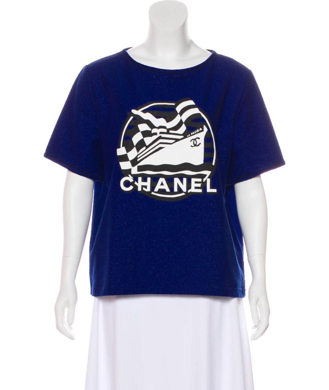 CHANEL Темно-синяя хлопковая футболка, фото 3