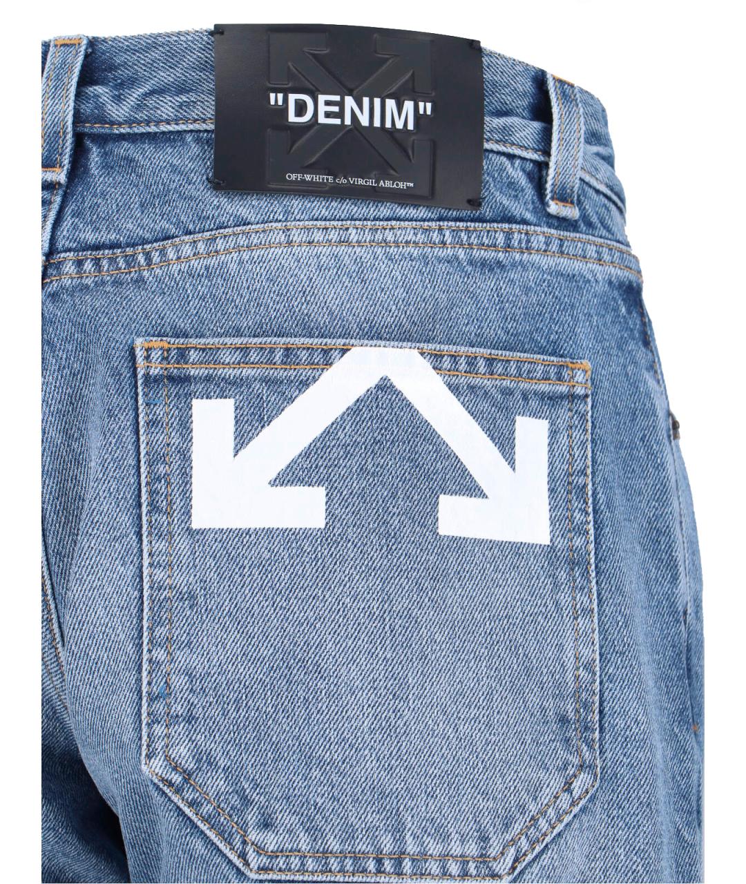 OFF-WHITE Синие хлопковые прямые джинсы, фото 4
