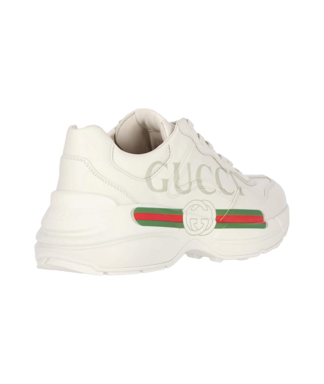 GUCCI Белые кожаные низкие кроссовки / кеды, фото 4