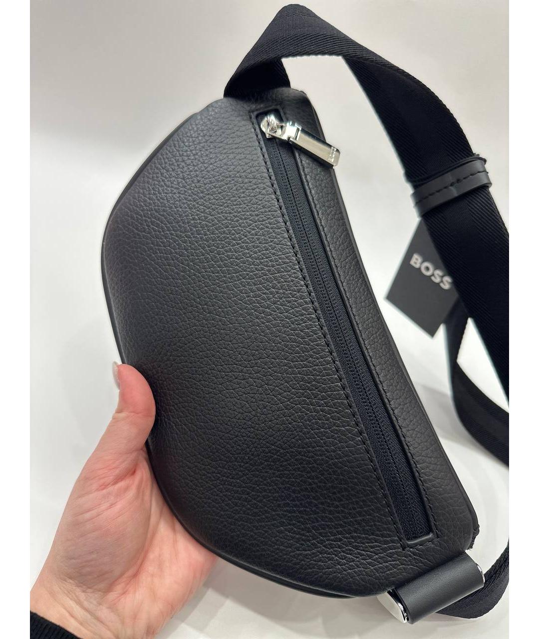 HUGO BOSS Черная кожаная поясная сумка, фото 3