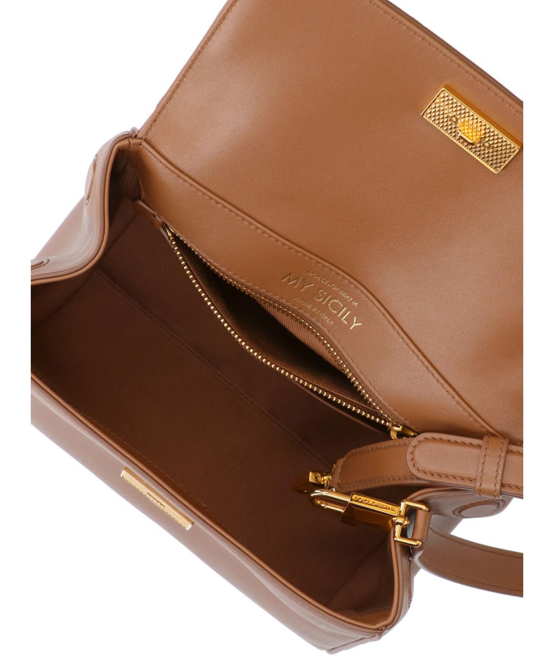 DOLCE&GABBANA Коричневая кожаная сумка тоут, фото 4