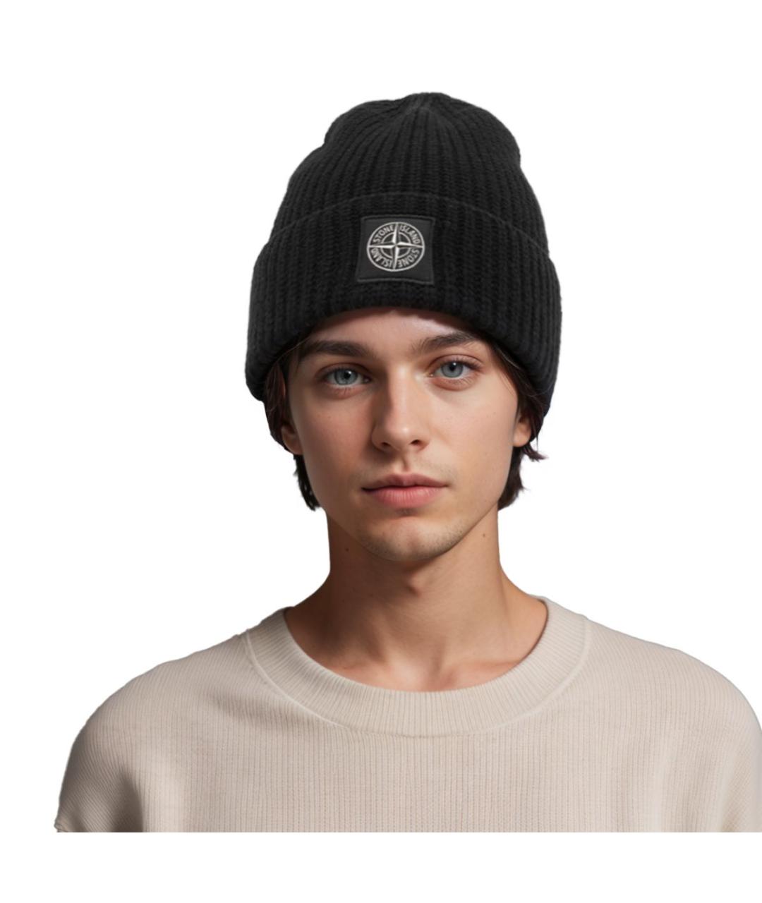 STONE ISLAND Черная шерстяная шапка, фото 2