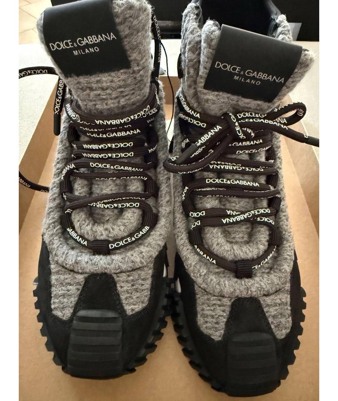 DOLCE&GABBANA Серые кожаные кроссовки, фото 2