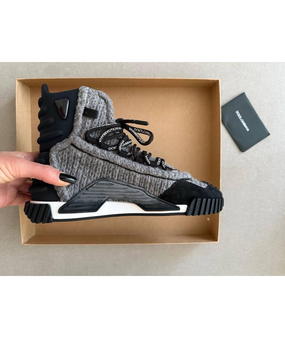 DOLCE&GABBANA Серые кожаные кроссовки, фото 8