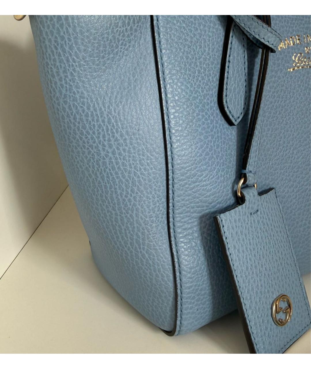 GUCCI Голубая кожаная сумка тоут, фото 6