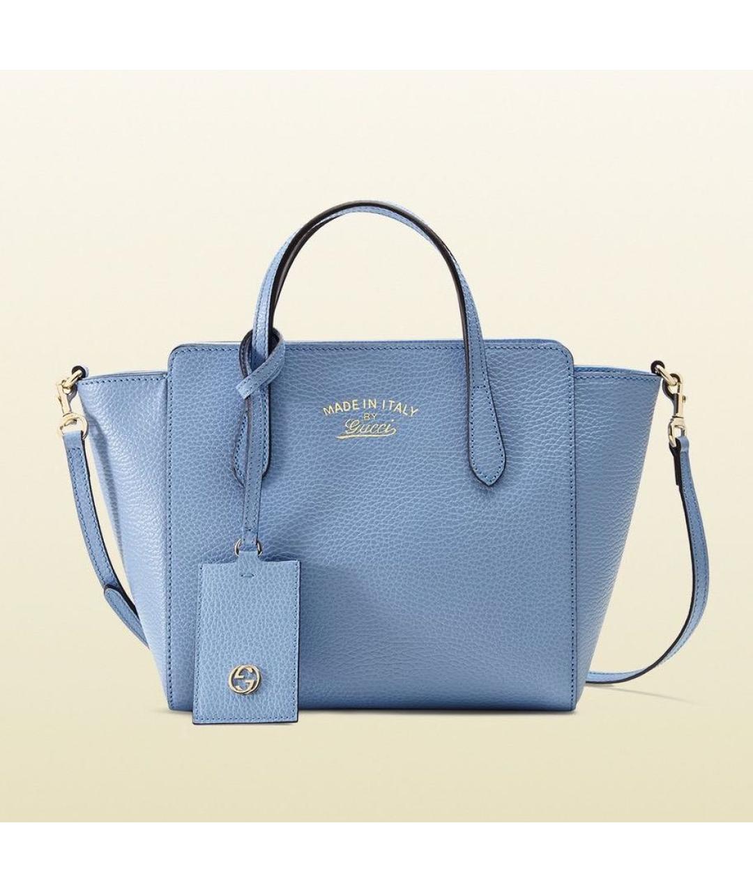 GUCCI Голубая кожаная сумка тоут, фото 8