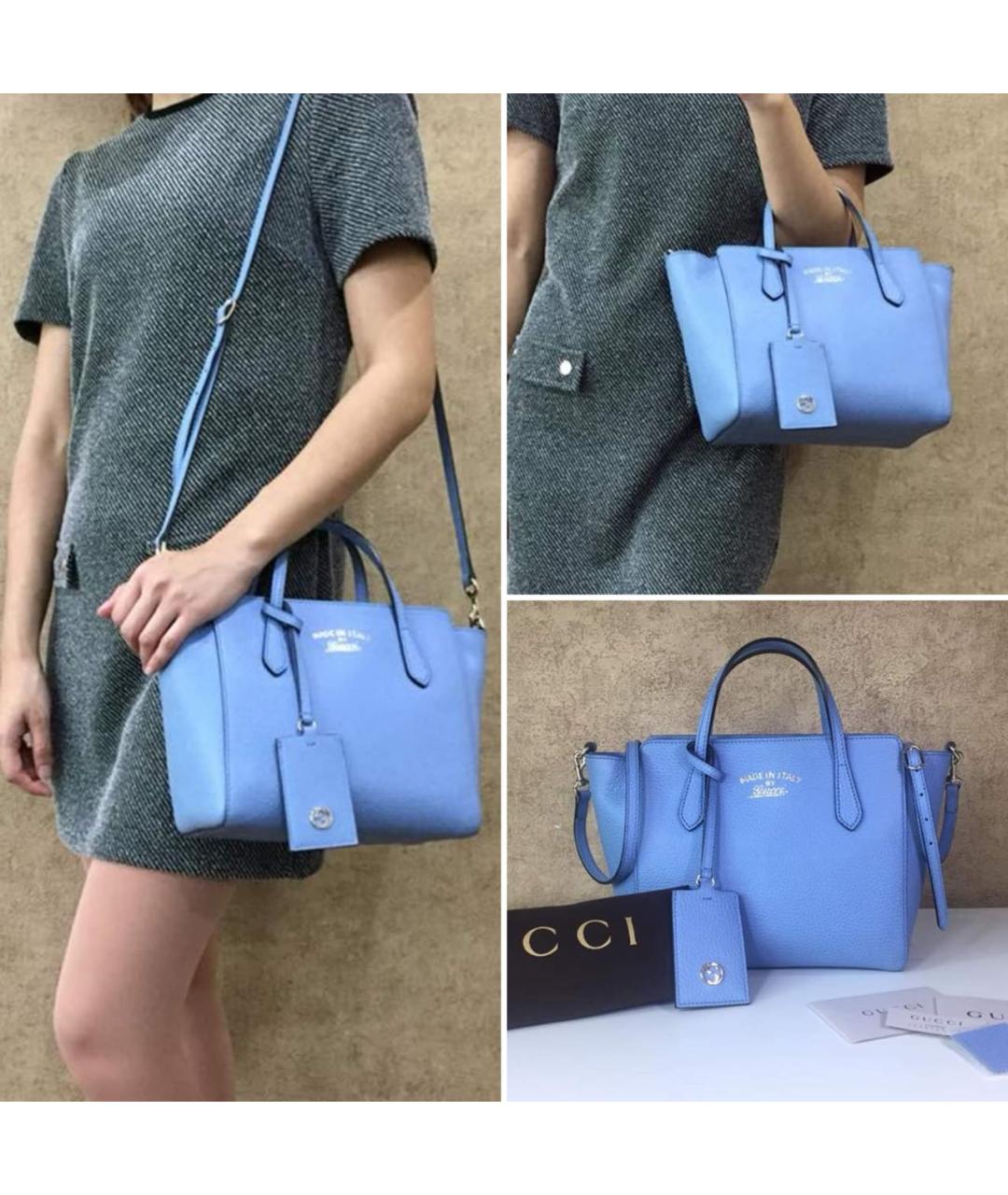 GUCCI Голубая кожаная сумка тоут, фото 2