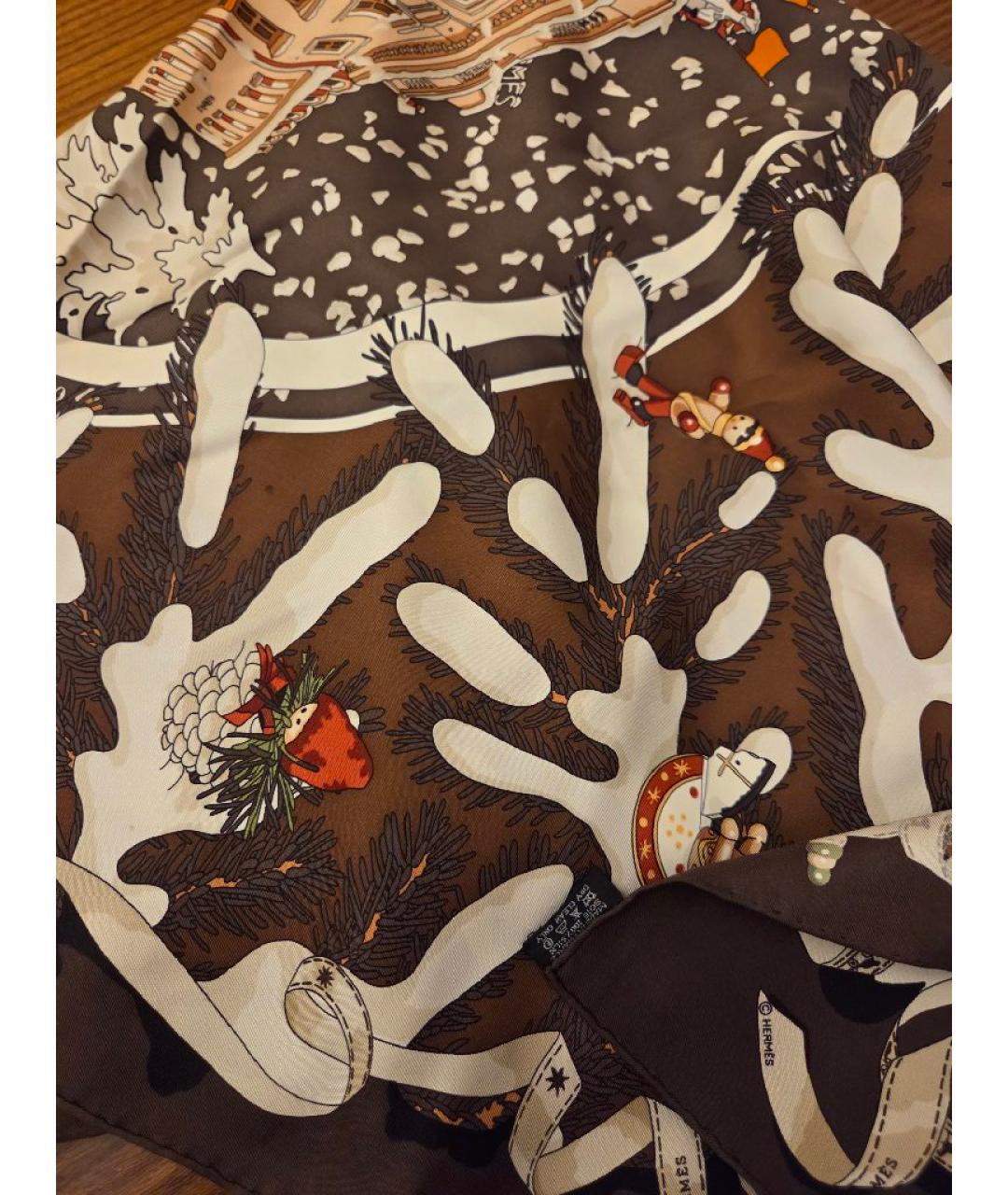 HERMES Коричневый шелковый платок, фото 4