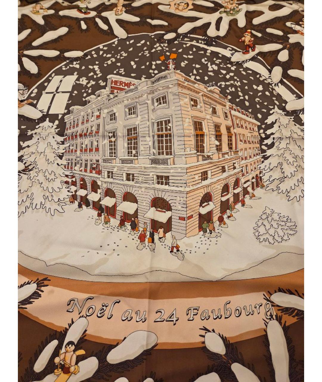 HERMES Коричневый шелковый платок, фото 2