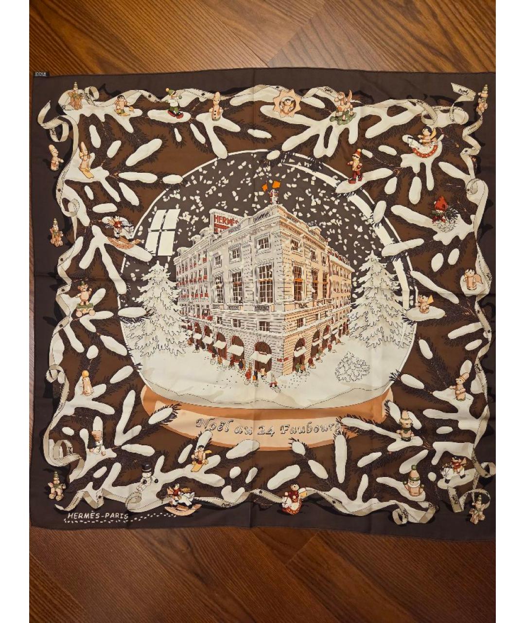 HERMES Коричневый шелковый платок, фото 5