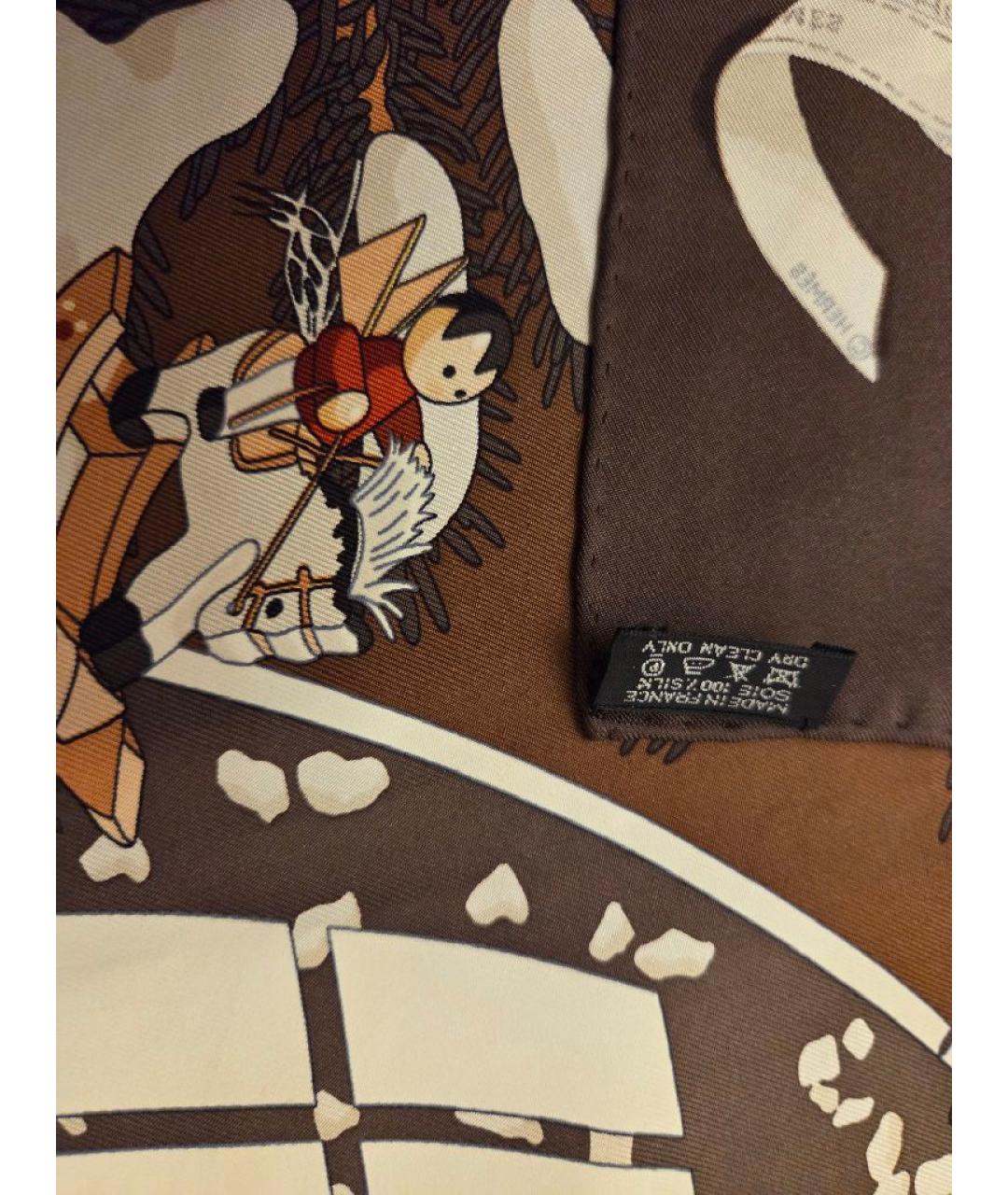 HERMES Коричневый шелковый платок, фото 3