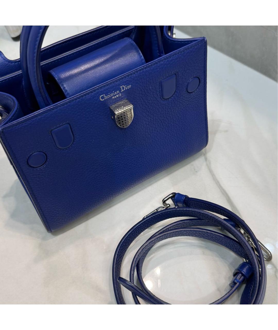 CHRISTIAN DIOR Синяя кожаная сумка с короткими ручками, фото 3