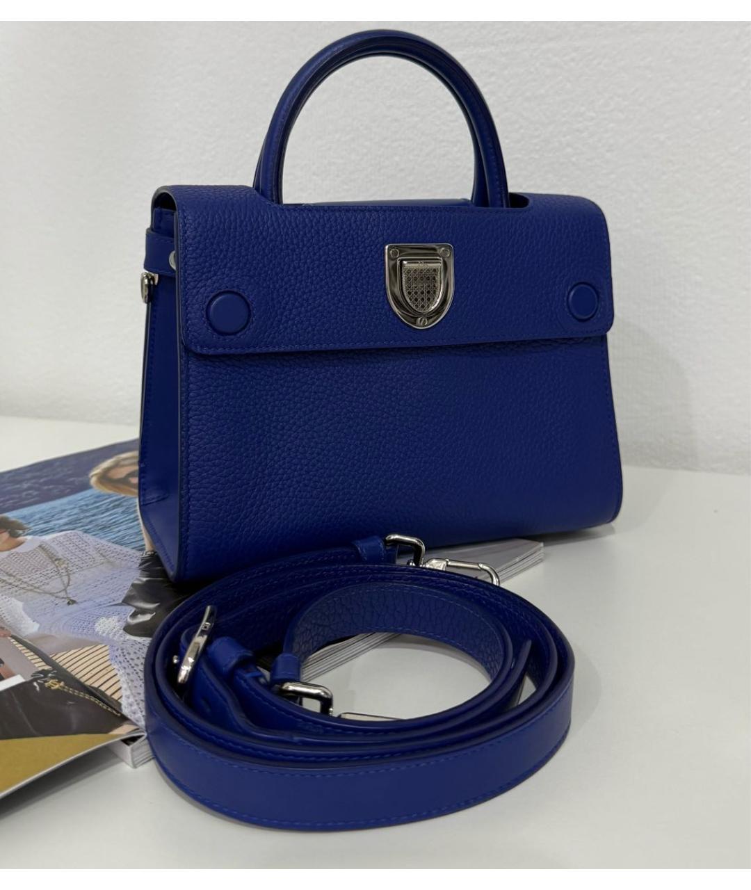 CHRISTIAN DIOR Синяя кожаная сумка с короткими ручками, фото 2