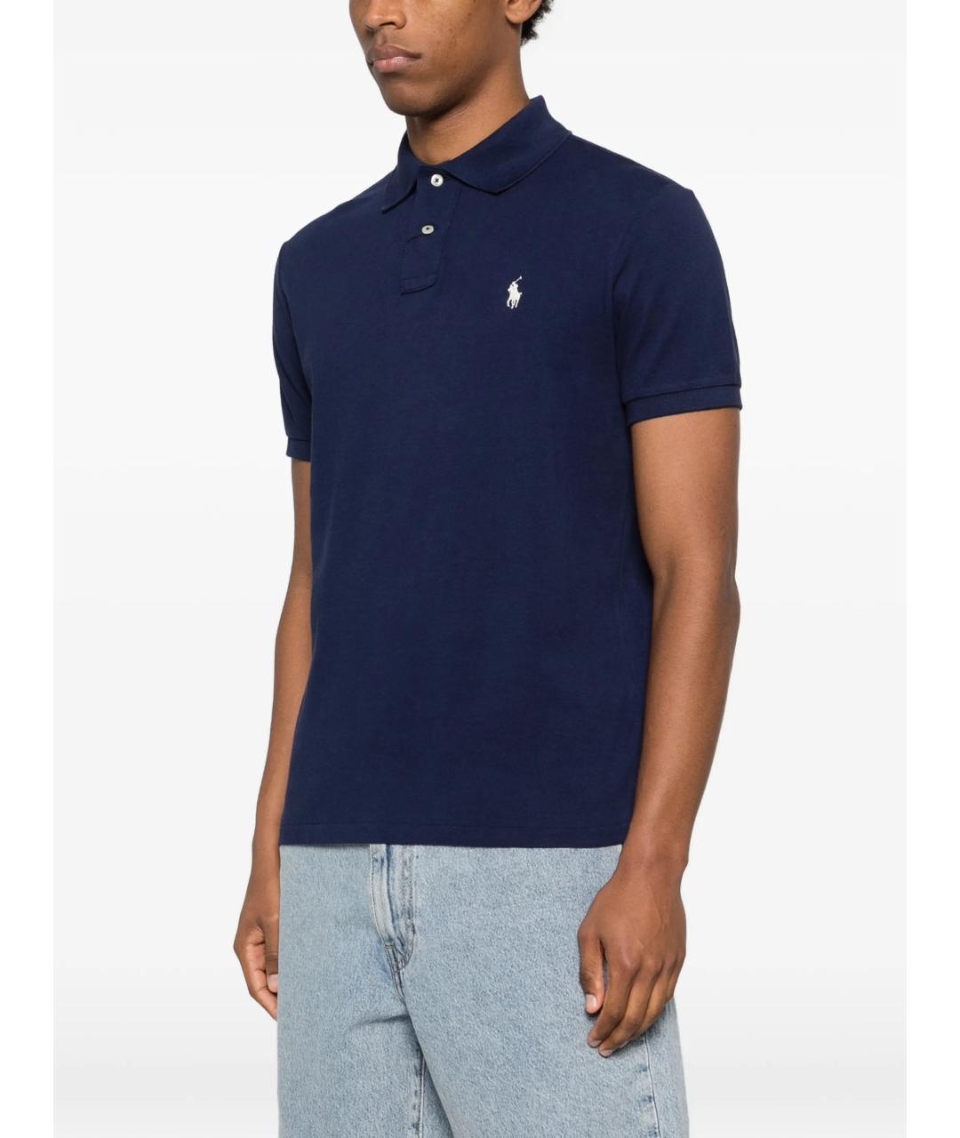 POLO RALPH LAUREN Синее хлопковое поло с коротким рукавом, фото 3