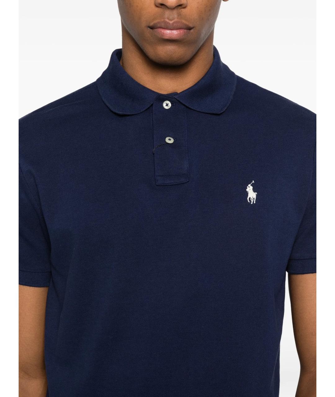 POLO RALPH LAUREN Синее хлопковое поло с коротким рукавом, фото 5