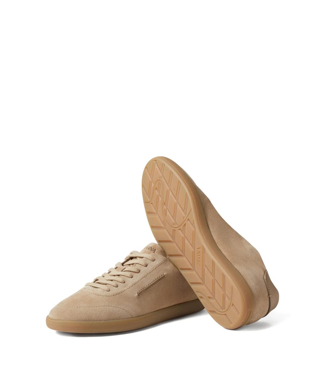 ZEGNA Коричневые замшевые низкие кроссовки / кеды, фото 4