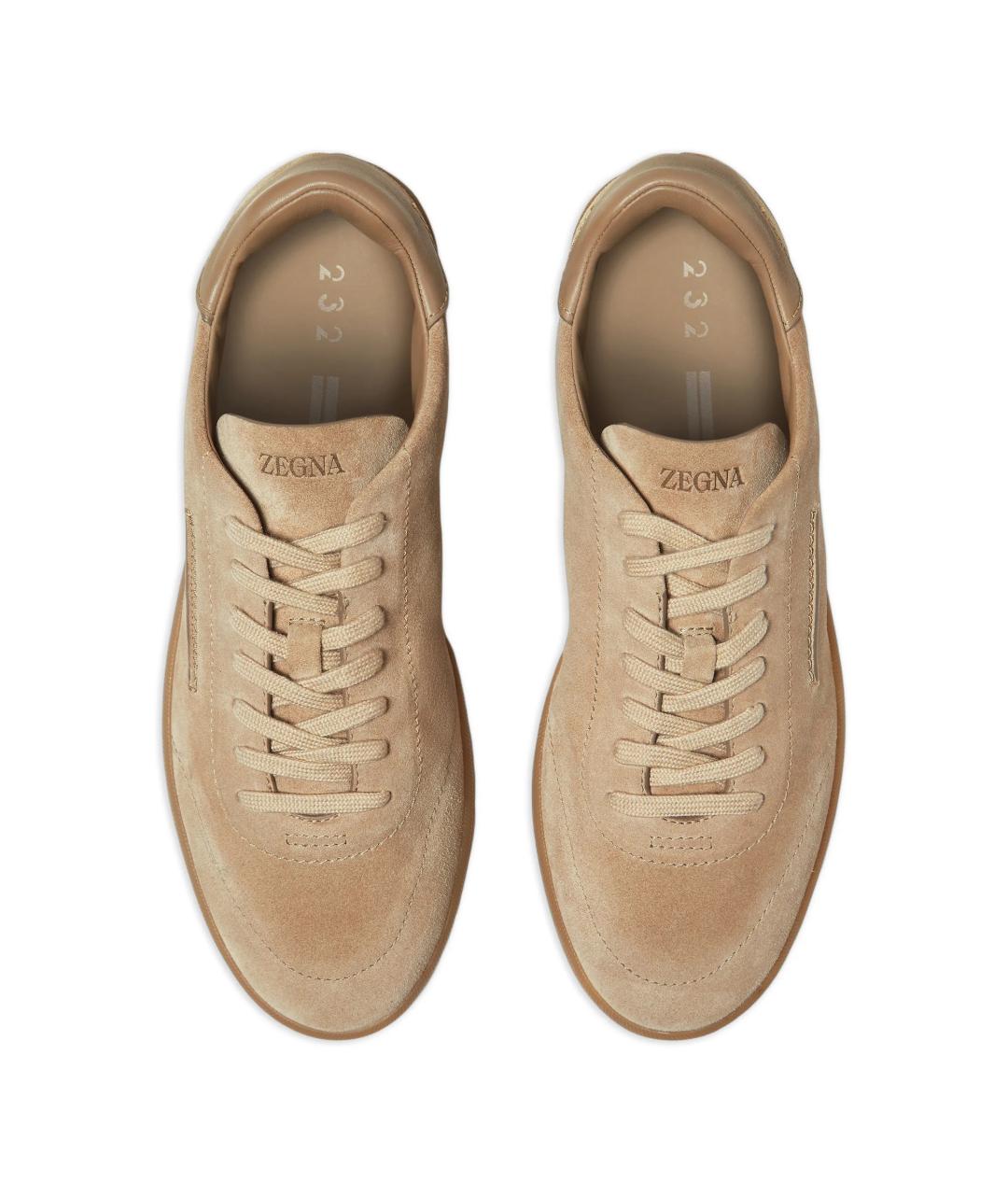 ZEGNA Коричневые замшевые низкие кроссовки / кеды, фото 3