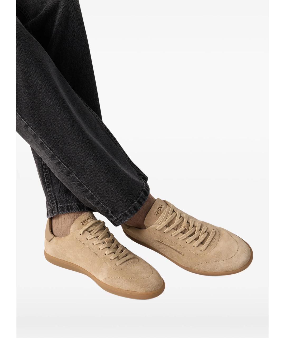 ZEGNA Коричневые замшевые низкие кроссовки / кеды, фото 6