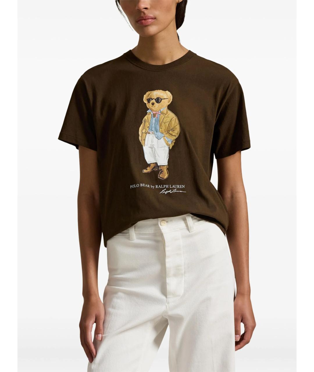 POLO RALPH LAUREN Коричневая хлопковая футболка, фото 3