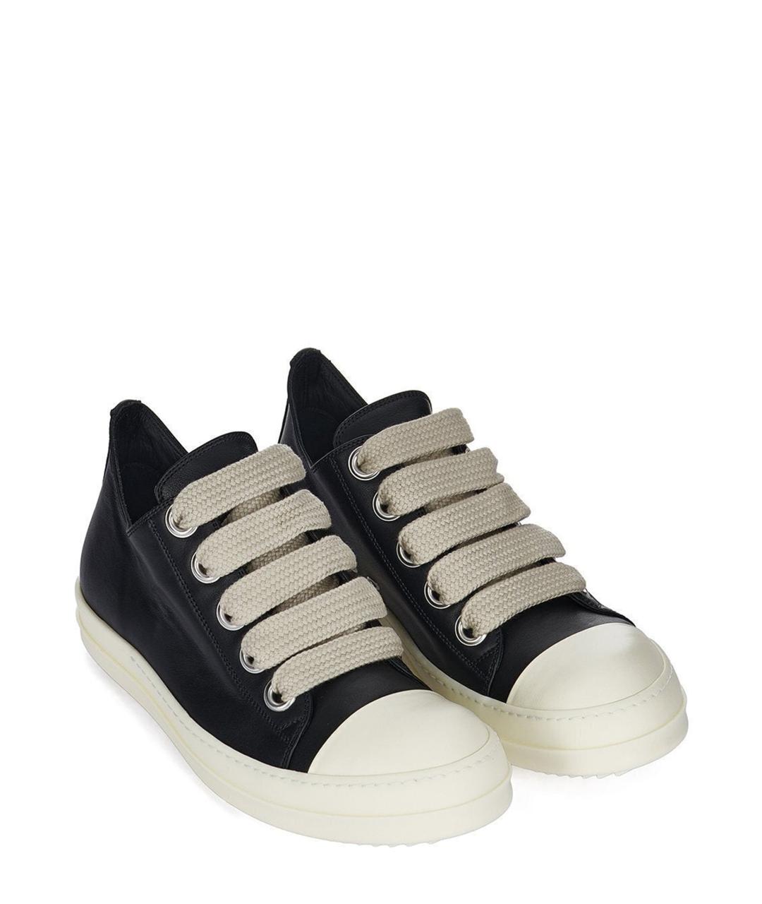 RICK OWENS Черные кожаные низкие кроссовки / кеды, фото 2
