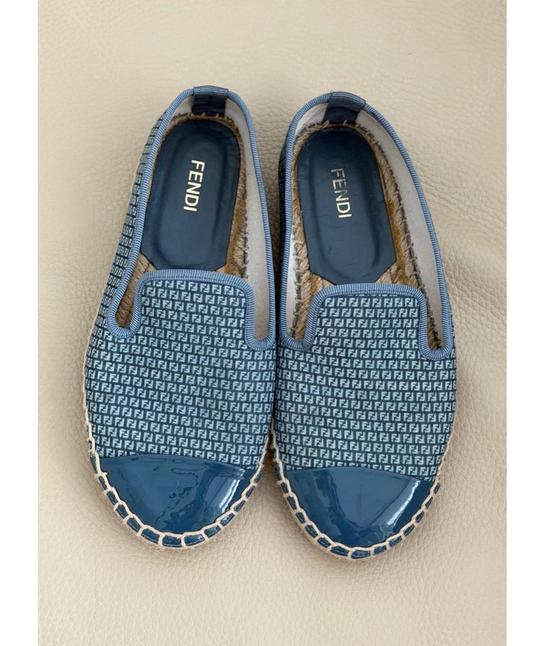 FENDI Голубые текстильные лоферы и мокасины, фото 2