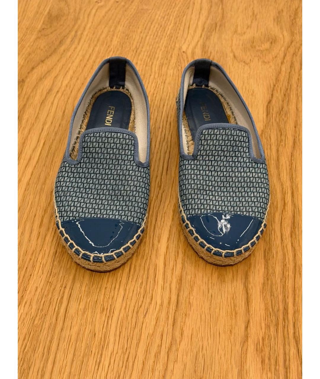 FENDI Голубые текстильные лоферы и мокасины, фото 6