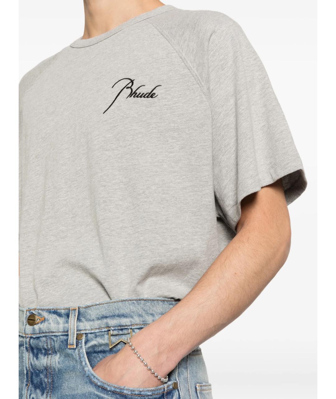 RHUDE Серая хлопковая футболка, фото 5