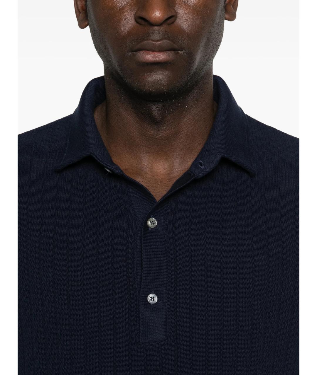 LARDINI Темно-синее хлопковое поло с длинным рукавом, фото 5