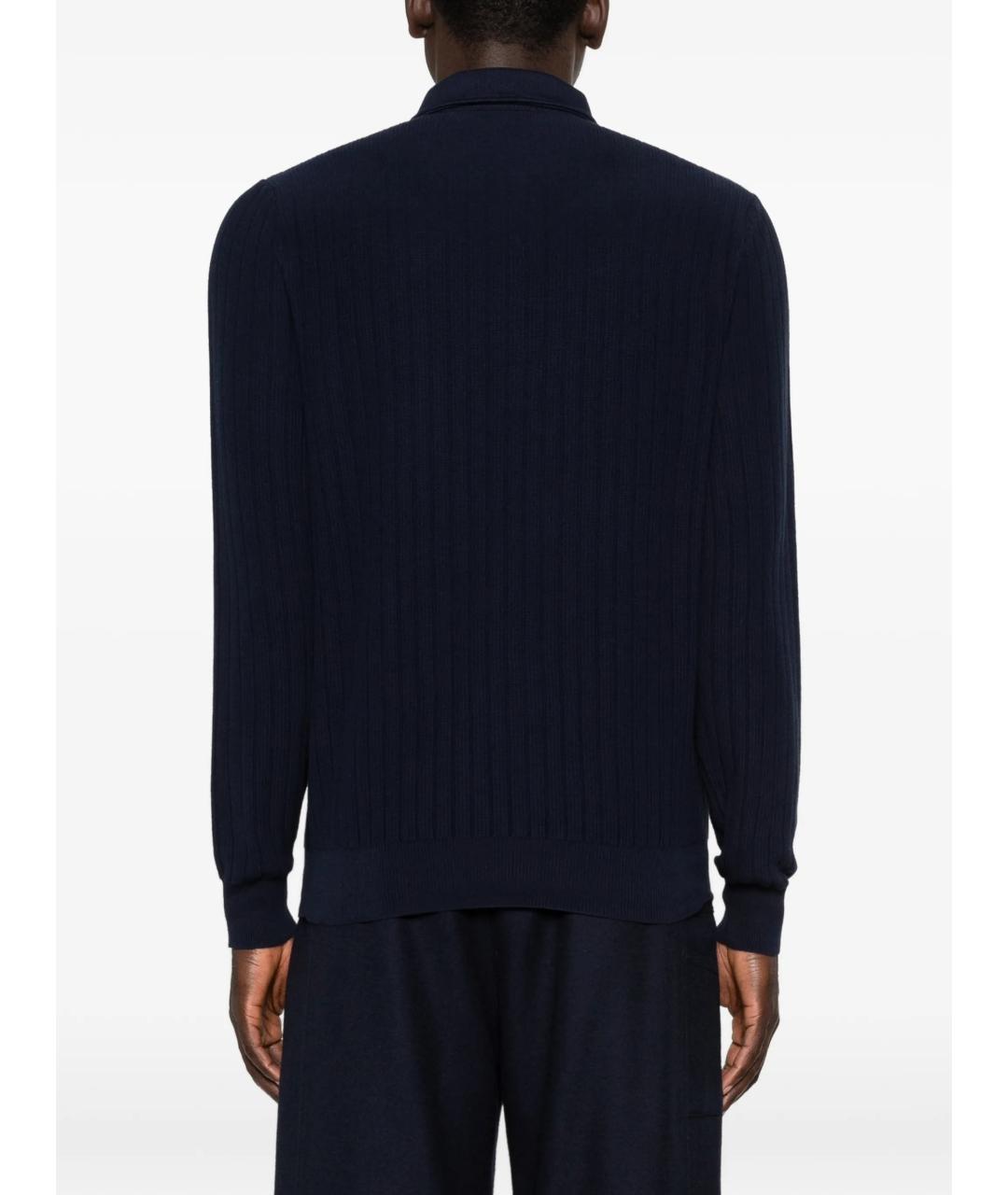 LARDINI Темно-синее хлопковое поло с длинным рукавом, фото 4