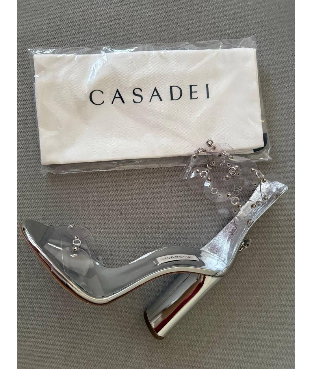 CASADEI Серебряные кожаные босоножки, фото 2