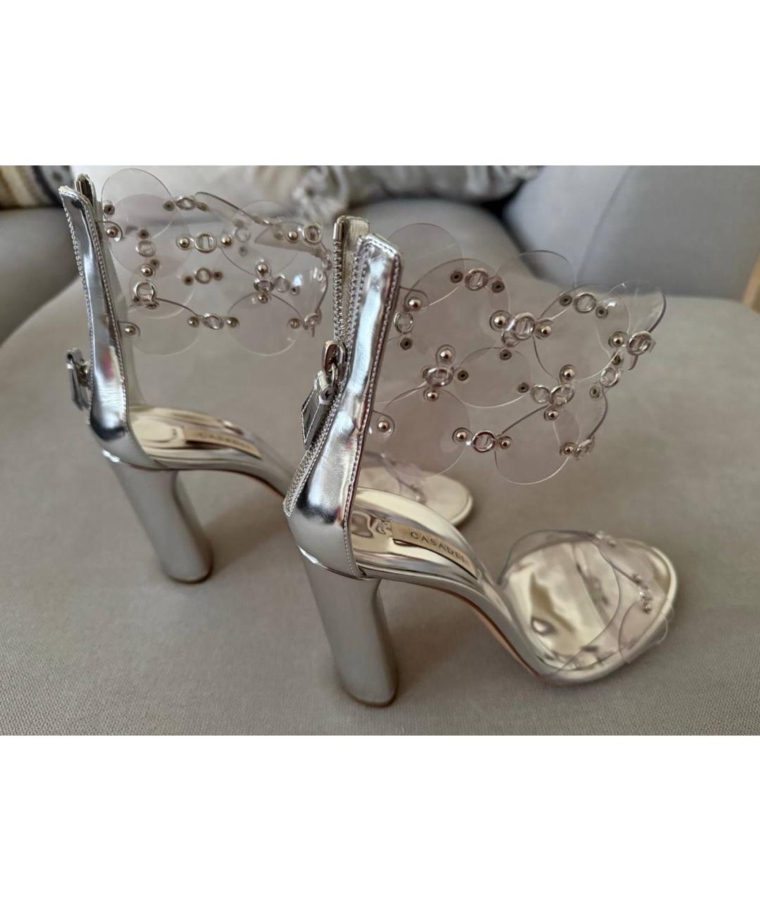 CASADEI Серебряные кожаные босоножки, фото 5