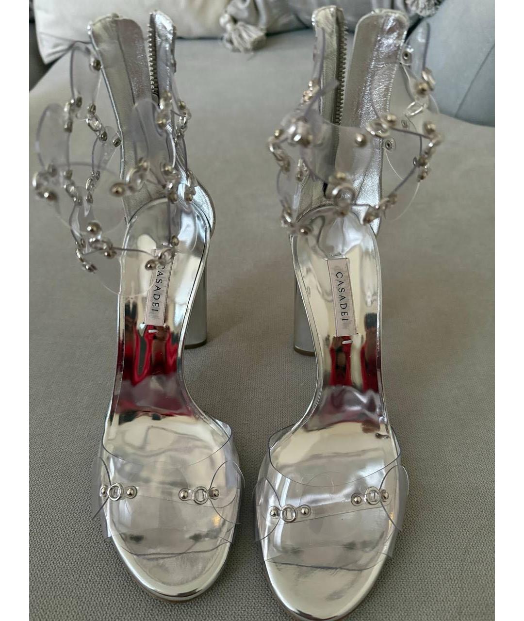 CASADEI Серебряные кожаные босоножки, фото 3