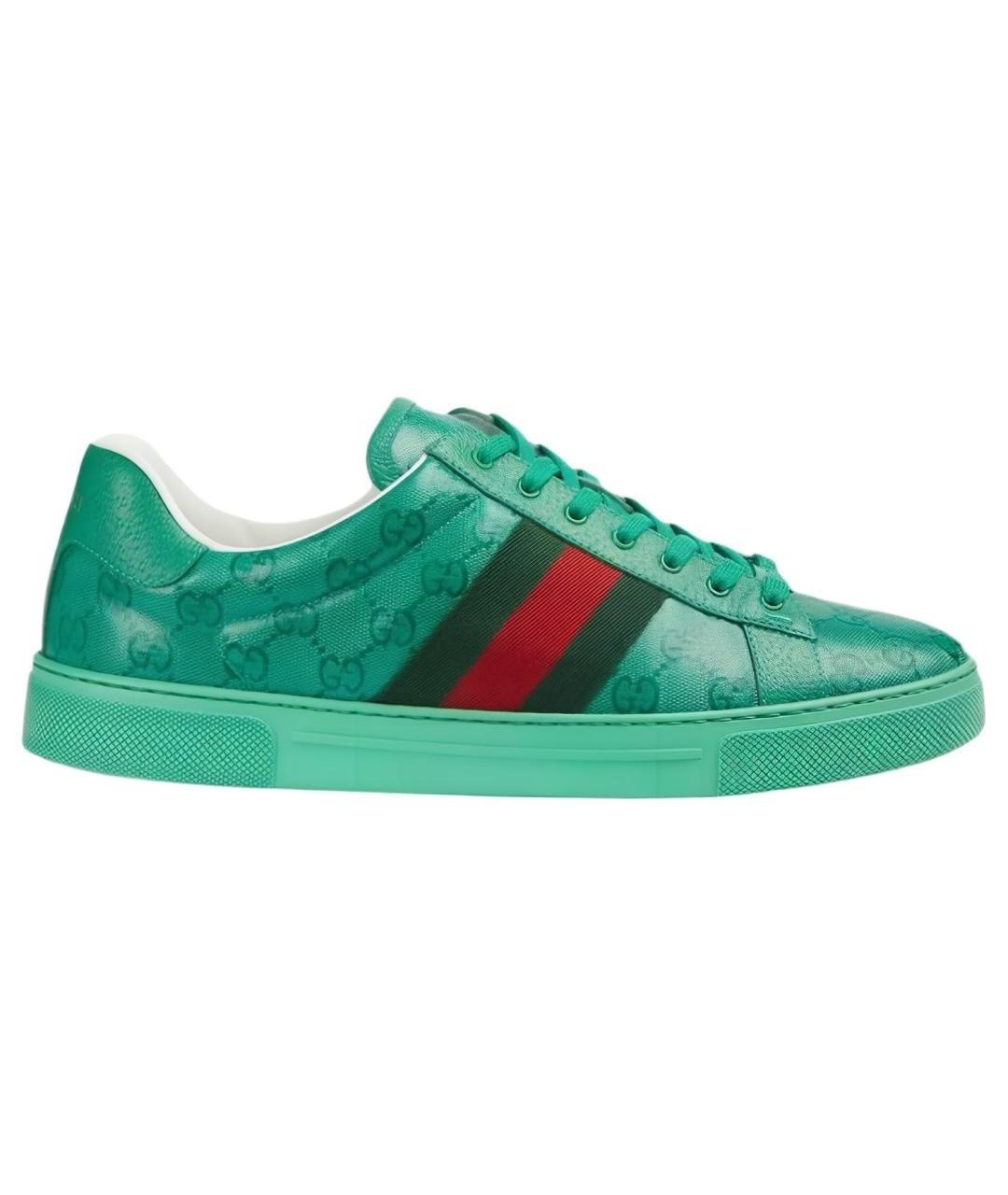 GUCCI Зеленые кожаные низкие кроссовки / кеды, фото 1