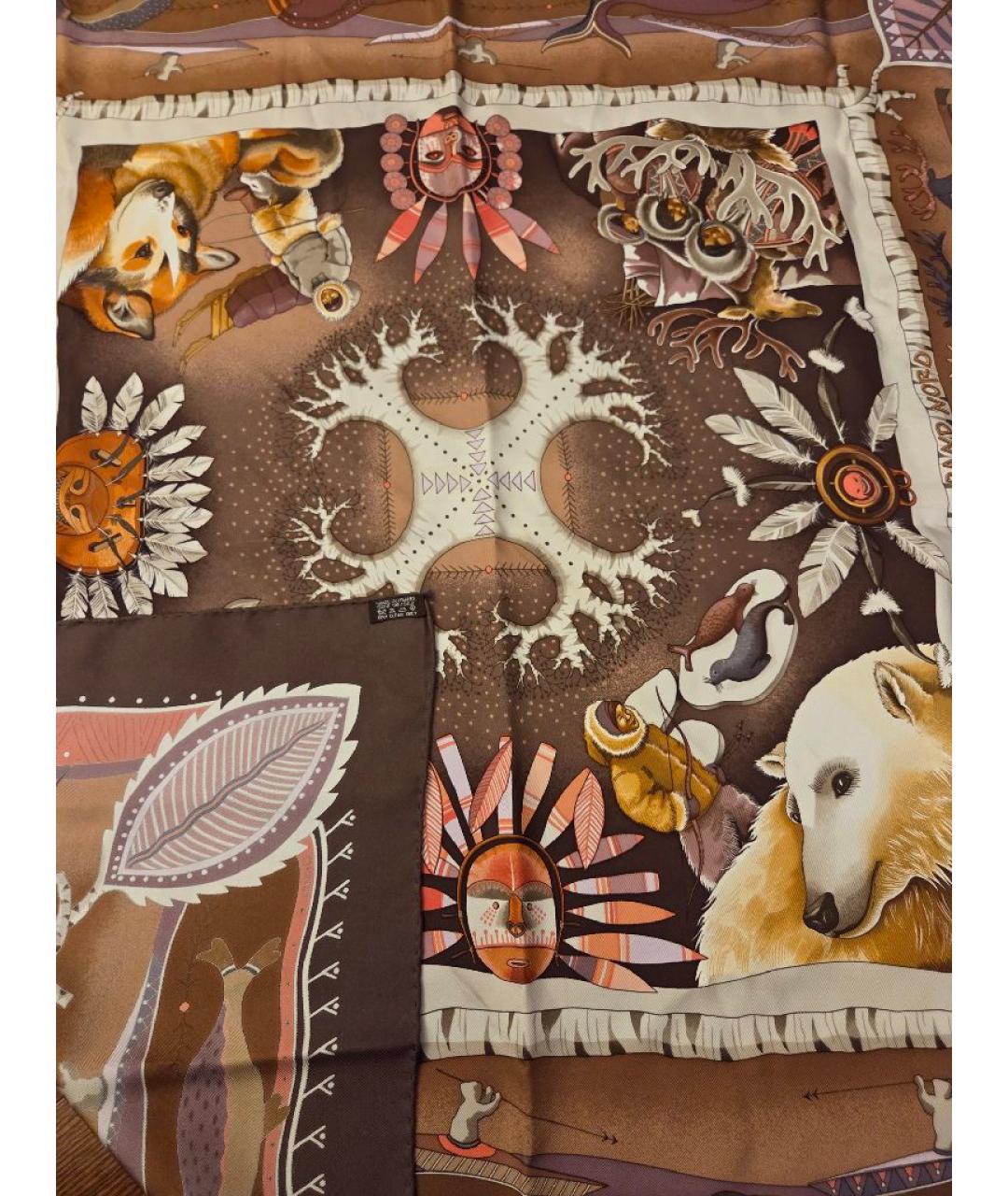 HERMES Коричневый шелковый платок, фото 3