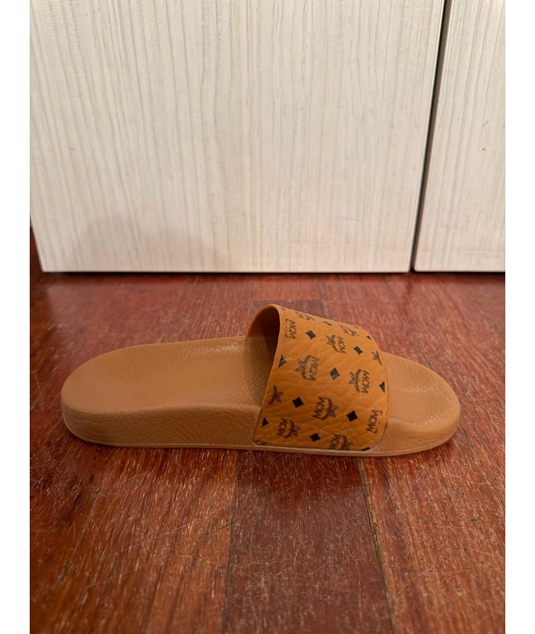 MCM Коричневые резиновые шлепанцы, фото 6